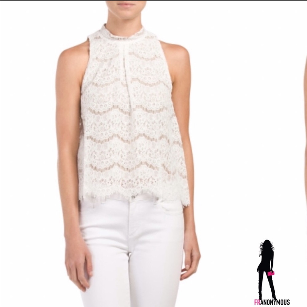 Off White Sleeveless Lace Overlay Top
